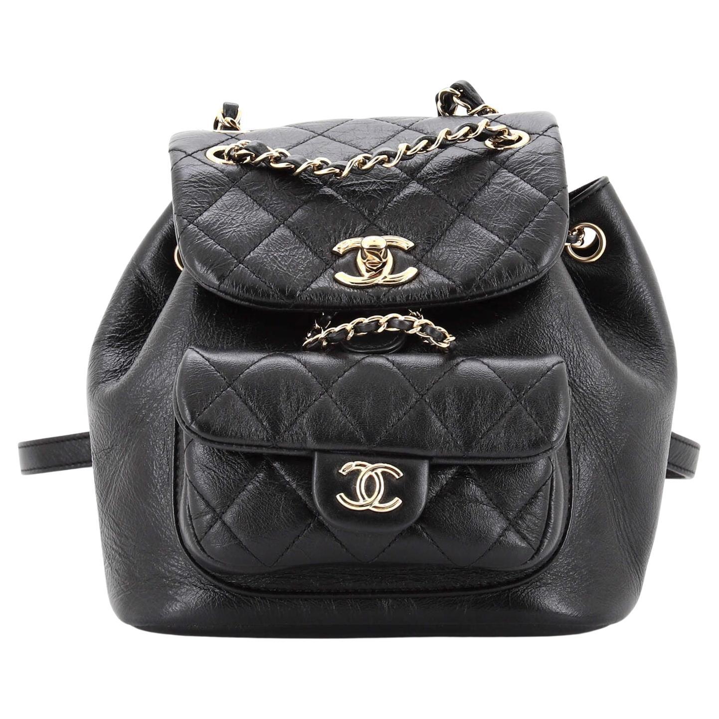 Chanel Duma Drawstring Backpack Quilted Shiny Aged Calfskin Small