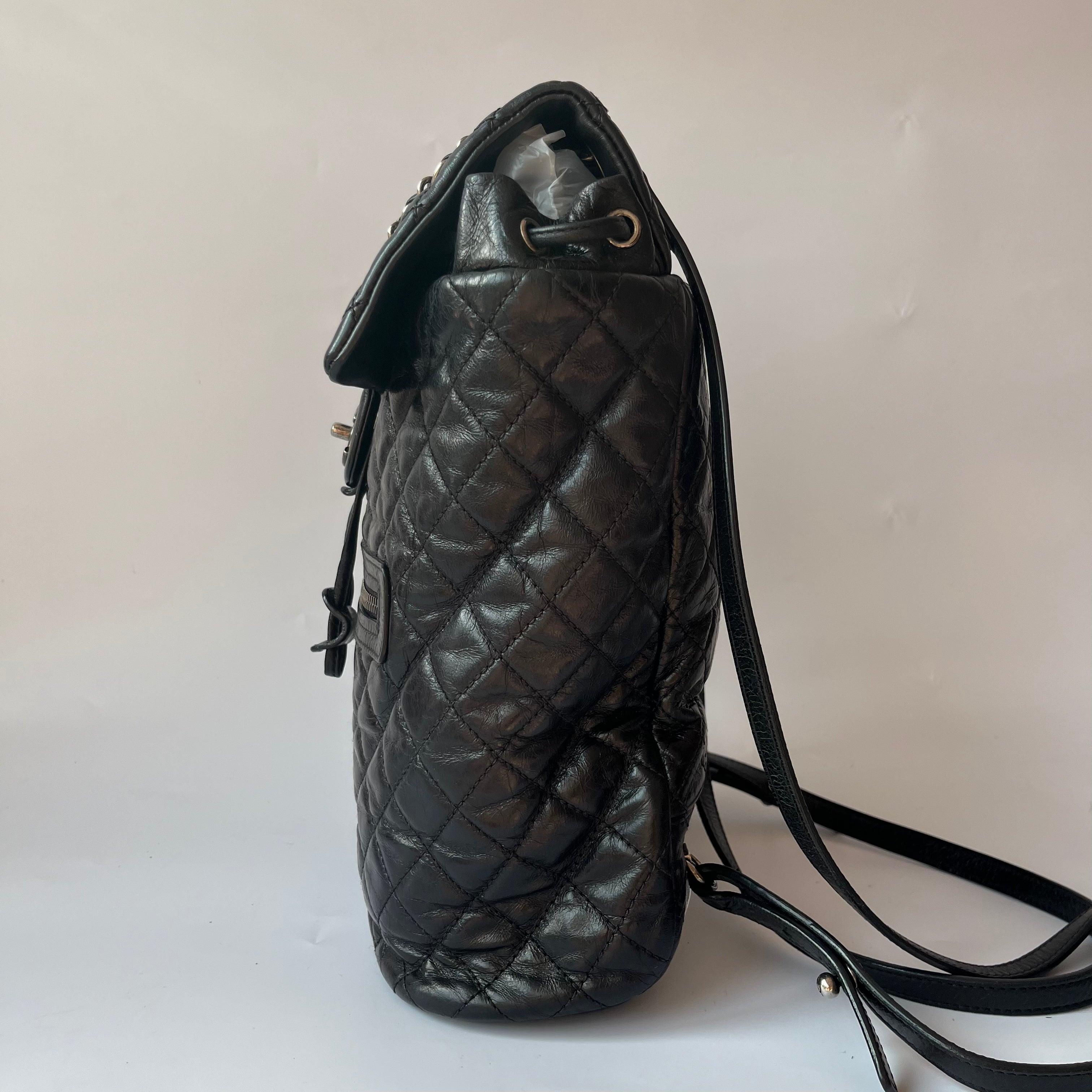 Black Chanel Duma Quilted Mountain Backpack Lambskin Leather Silver Hardware, 2015-206