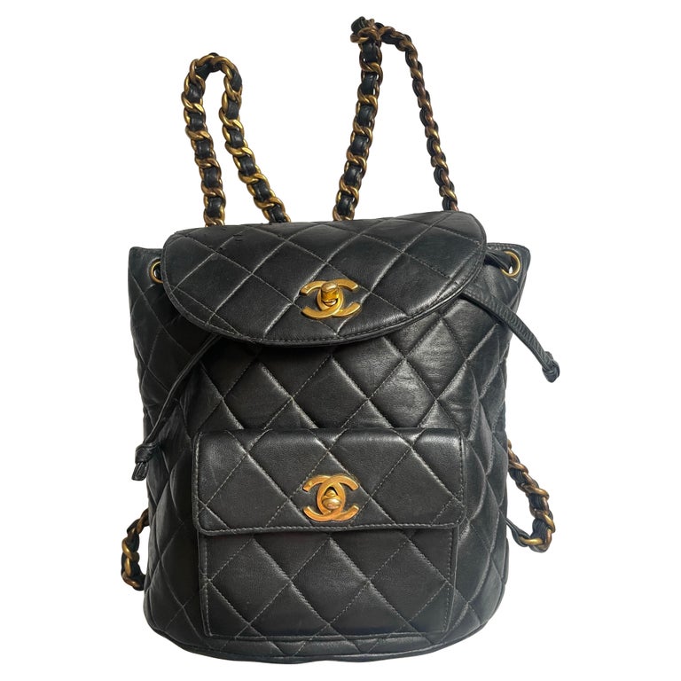 RARE Chanel 1990s Vintage Caviar Black Leather Double Pocket Duma Backpack Bag Chanel 1994 Vintage Caviar Black Leather Double Pocket Duma  main image 3