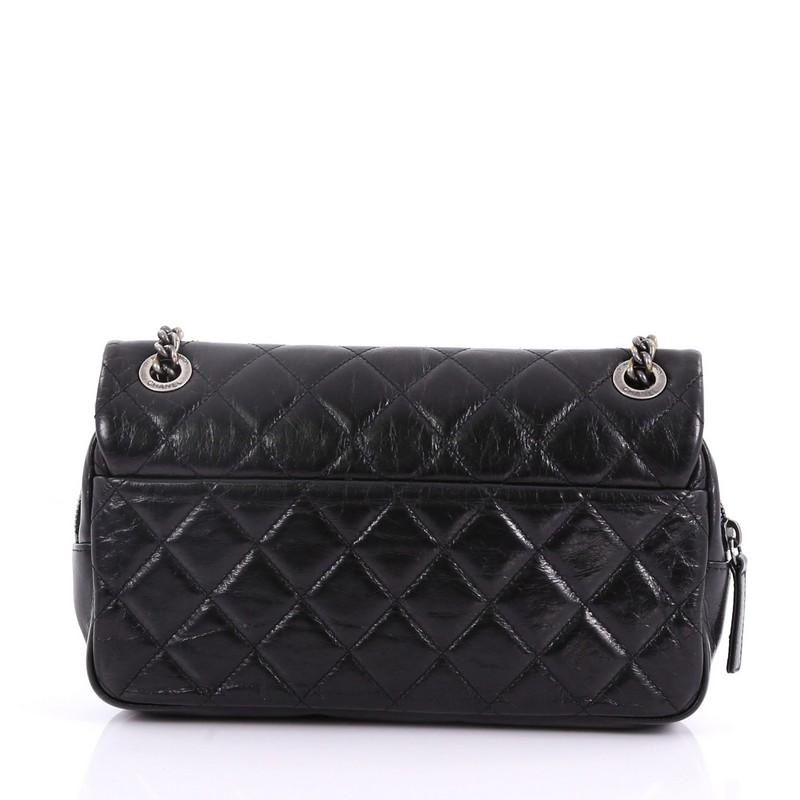 Black Chanel Duo Color Flap Bag Quilted Aged Calfskin Medium