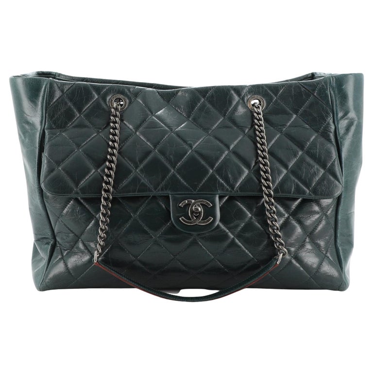 Chanel Blue Quilted Glazed Calfskin Large On The Road Tote Silver