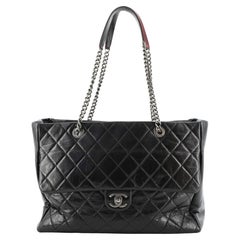 Chanel Duo Color Front Flap Shopping Tote Quilted Glazed Calfskin Large