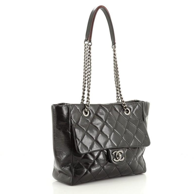 Chanel Duo Color Front Flap Shopping Tote Quilted Glazed Calfskin Small at  1stDibs