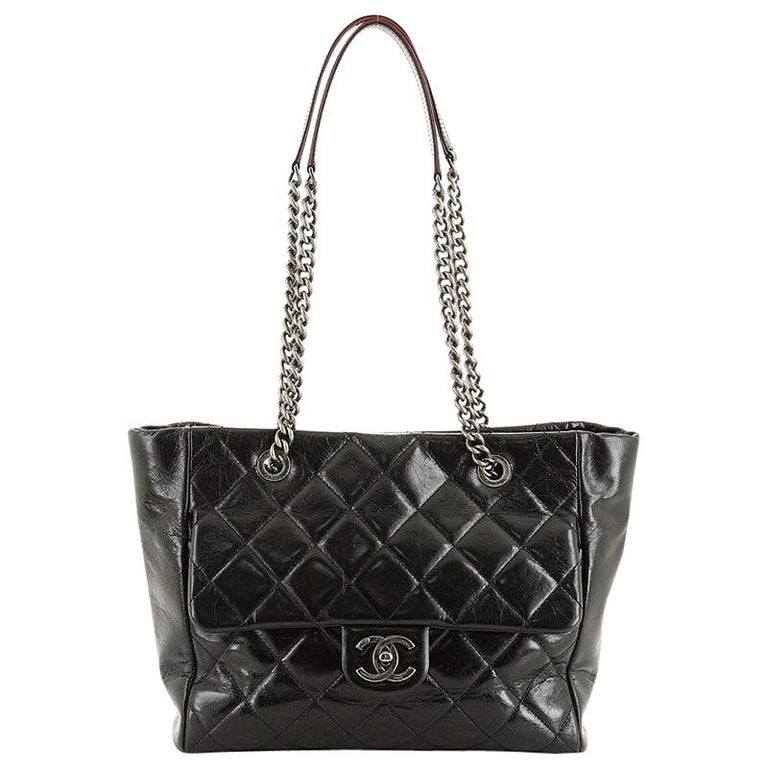 Chanel Duo Color Front Flap Shopping Tote Quilted Glazed Calfskin