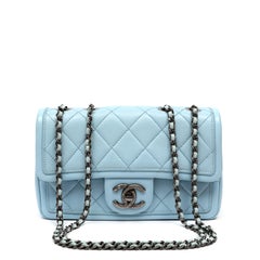 Chanel Dusty Blue Small/Medium Classic Flap Bag with Silver Hardware