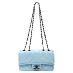Chanel Dusty Blue Small/Medium Classic Flap Bag with Silver Hardware