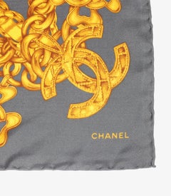Chanel Dusty Navy & Gold Silk Vintage CC Chain Scarf