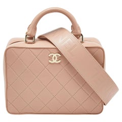 Chanel Dusty Pink Quilted Leather Travel Kit Vanity Case Bag