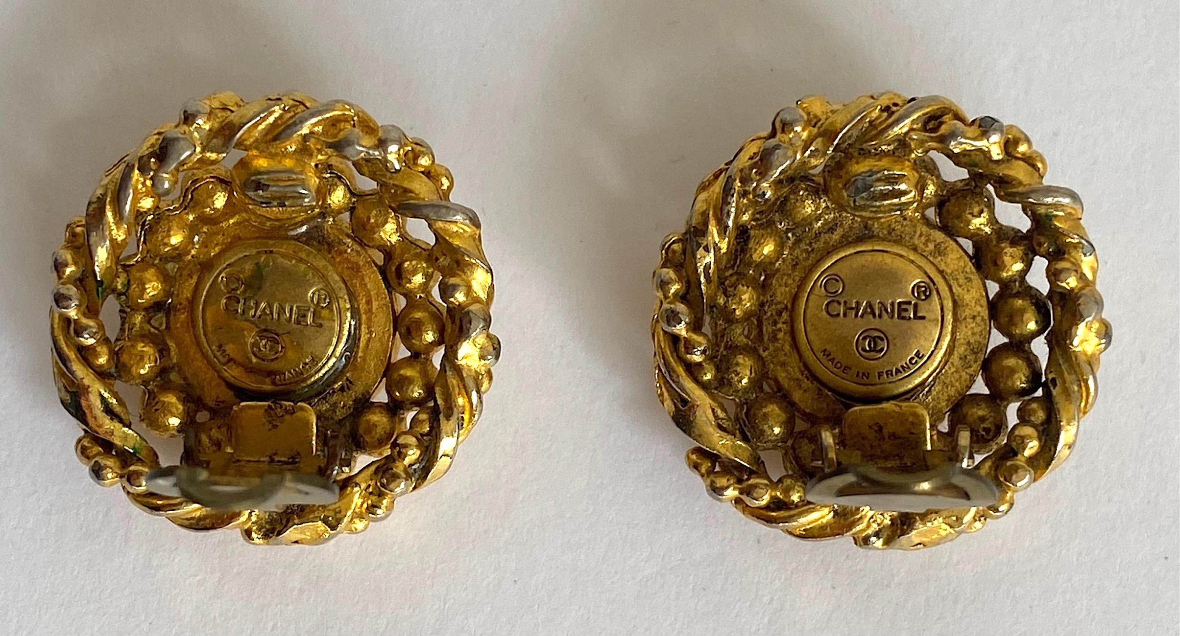 Chanel /early 1980s Gold Bottom Earrings wit Large Rhinestone 1