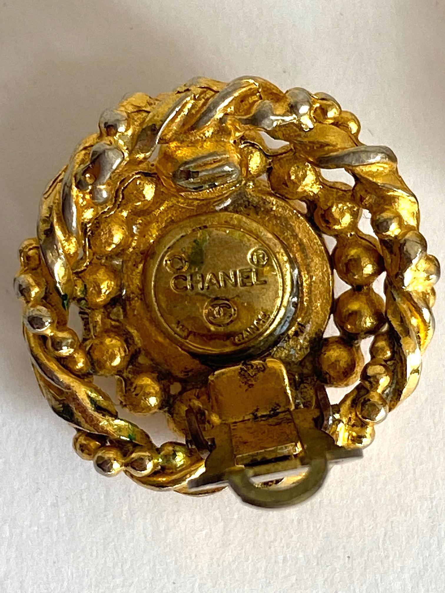 Chanel /early 1980s Gold Bottom Earrings wit Large Rhinestone 2