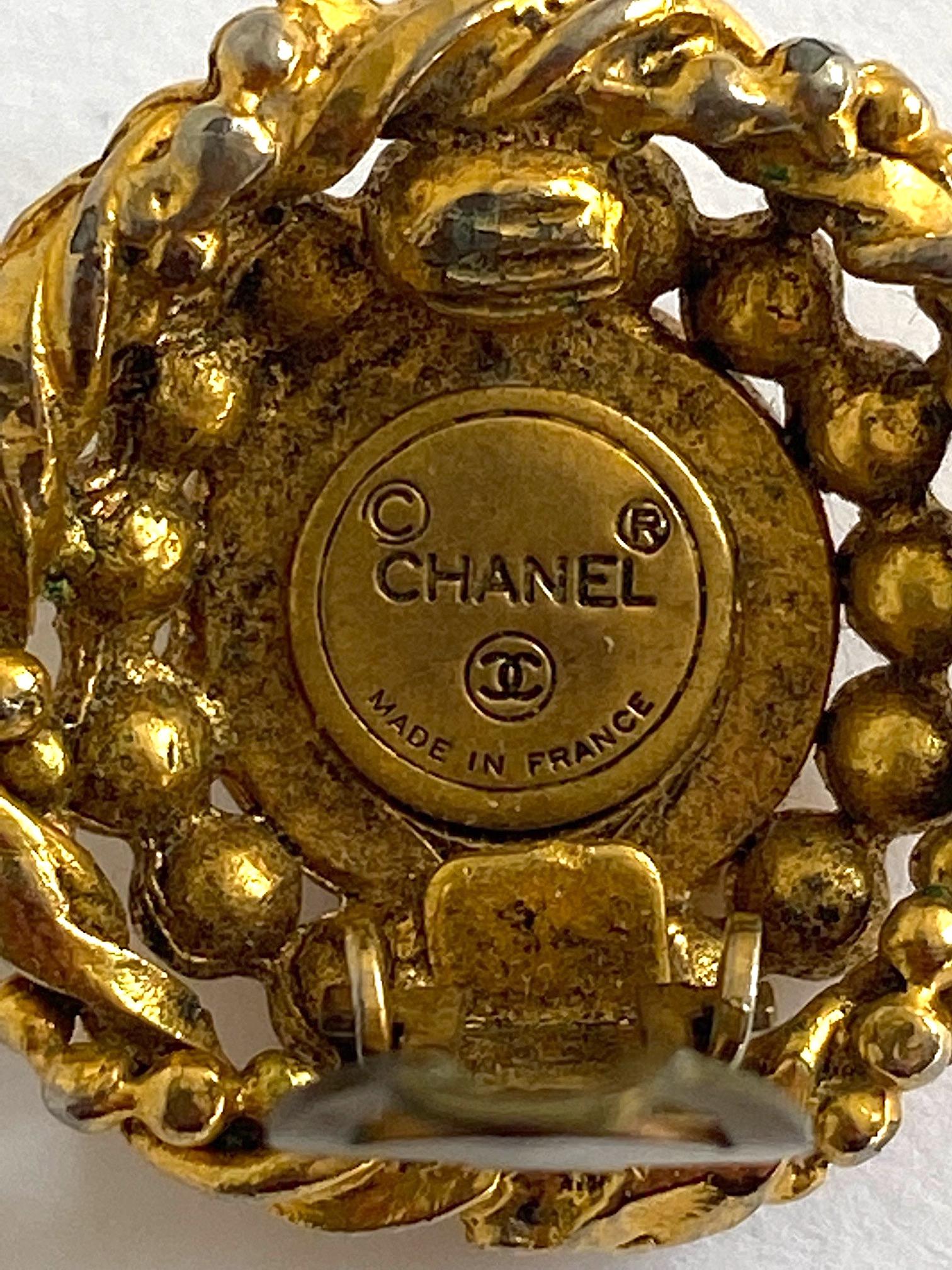 Chanel /early 1980s Gold Bottom Earrings wit Large Rhinestone 3