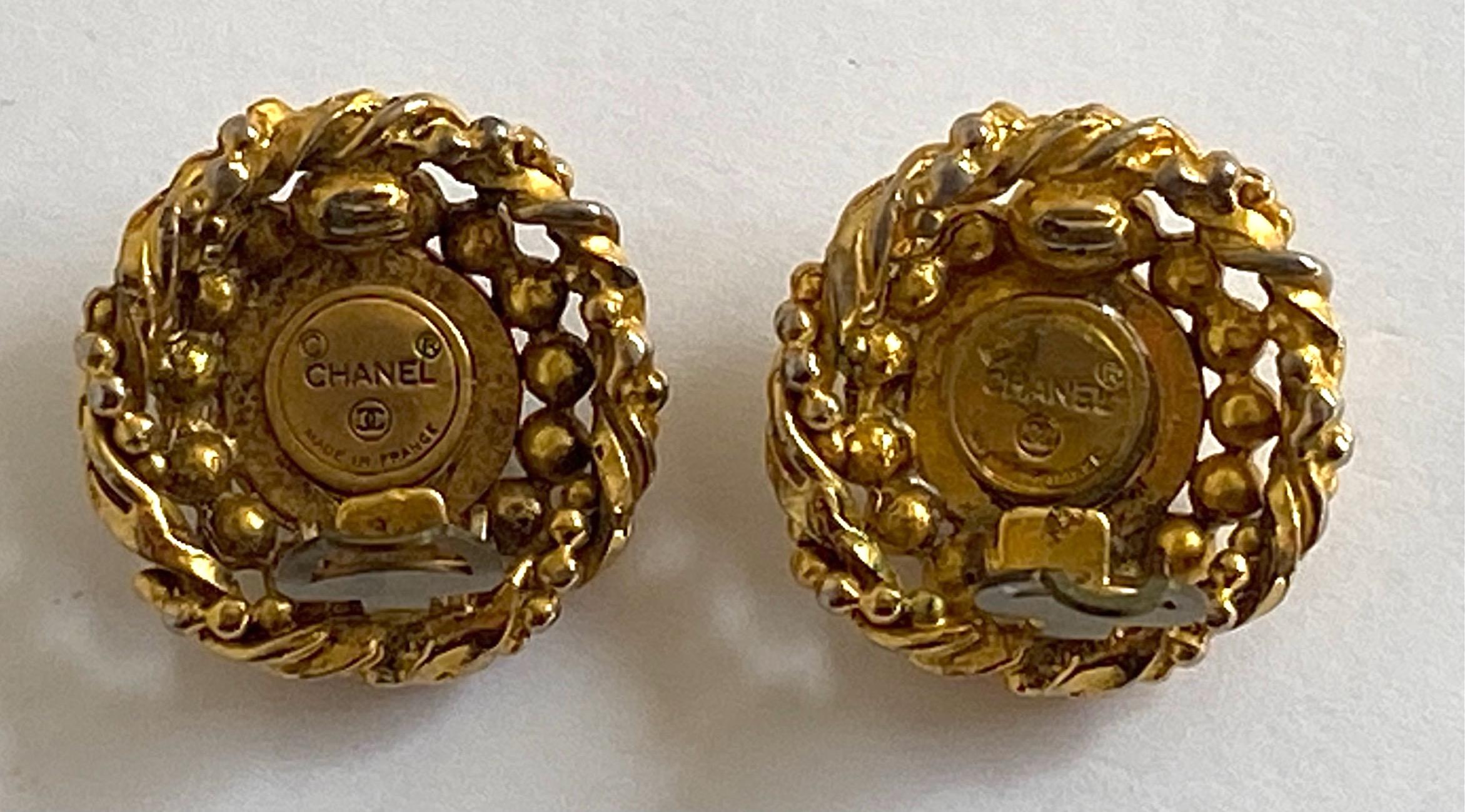 Chanel /early 1980s Gold Bottom Earrings wit Large Rhinestone 4