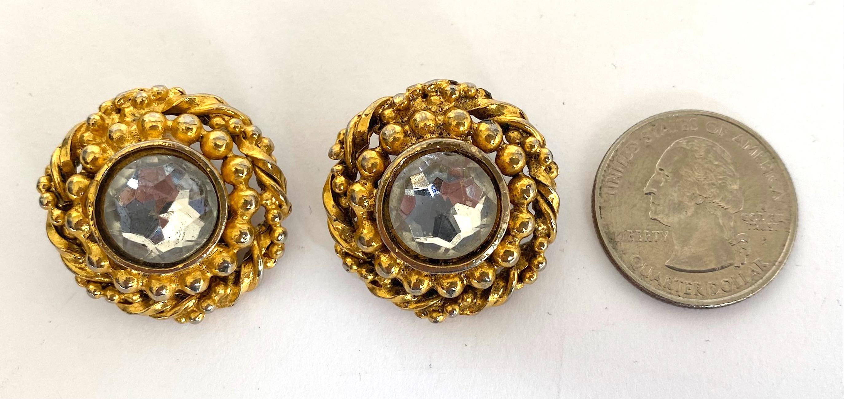 Chanel /early 1980s Gold Bottom Earrings wit Large Rhinestone 5