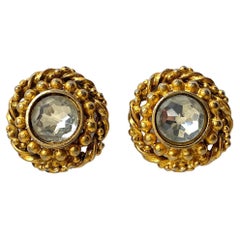 Chanel /early 1980s Gold Bottom Earrings wit Large Rhinestone