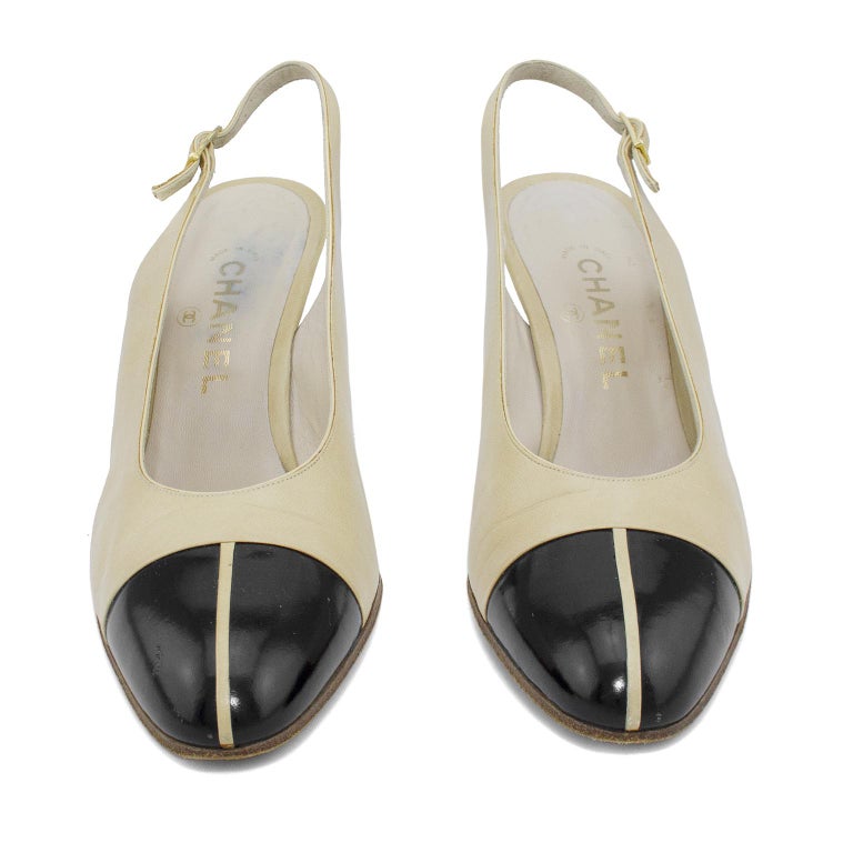 beige and black slingback