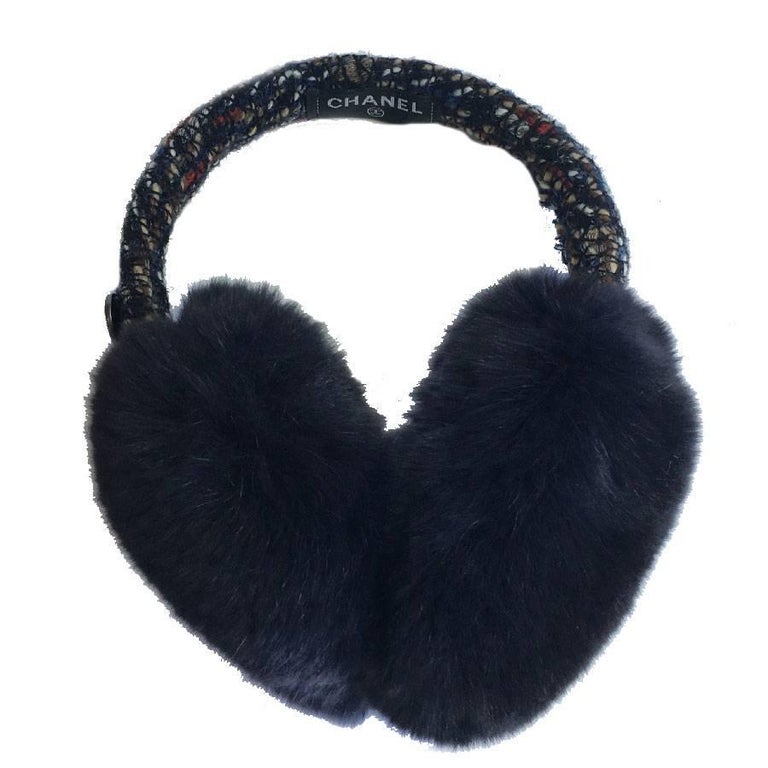 CHANEL Earmuffs in Tweed ant Orylag fur at 1stDibs