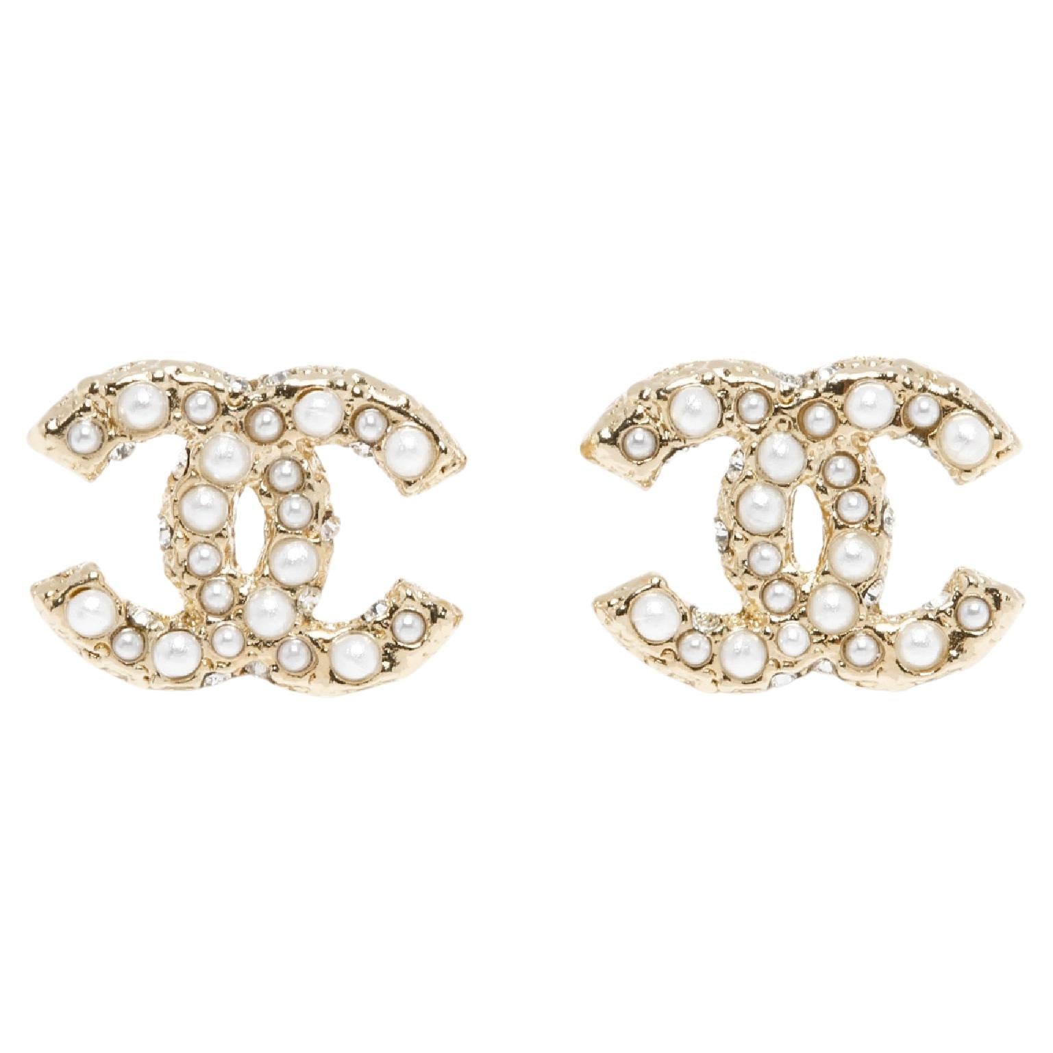 Chanel Earrings CC Studs Fancy Diamonds and Pearls For Sale