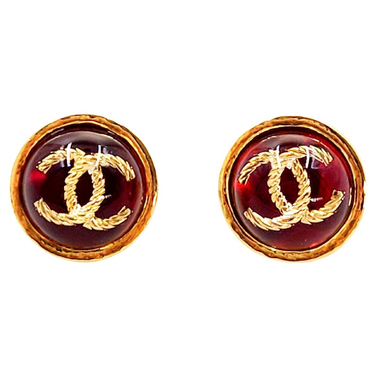Chanel Ruby Red Gripoix Vintage Style Studs CC Earrings For Sale