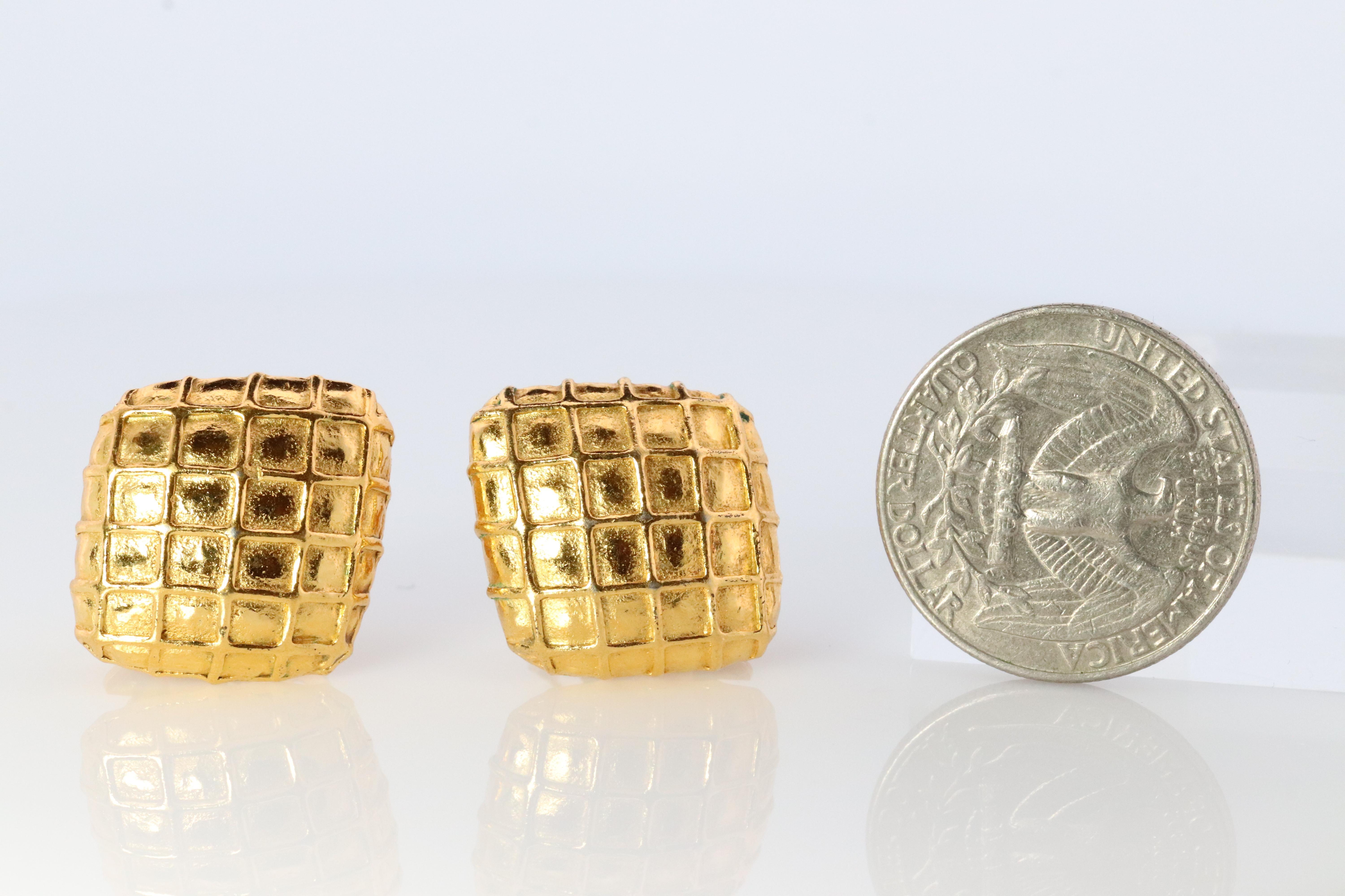 Modern Chanel Earrings. Genuine CC CHANEL Rhombus Waffle squares. Nonpierced For Sale