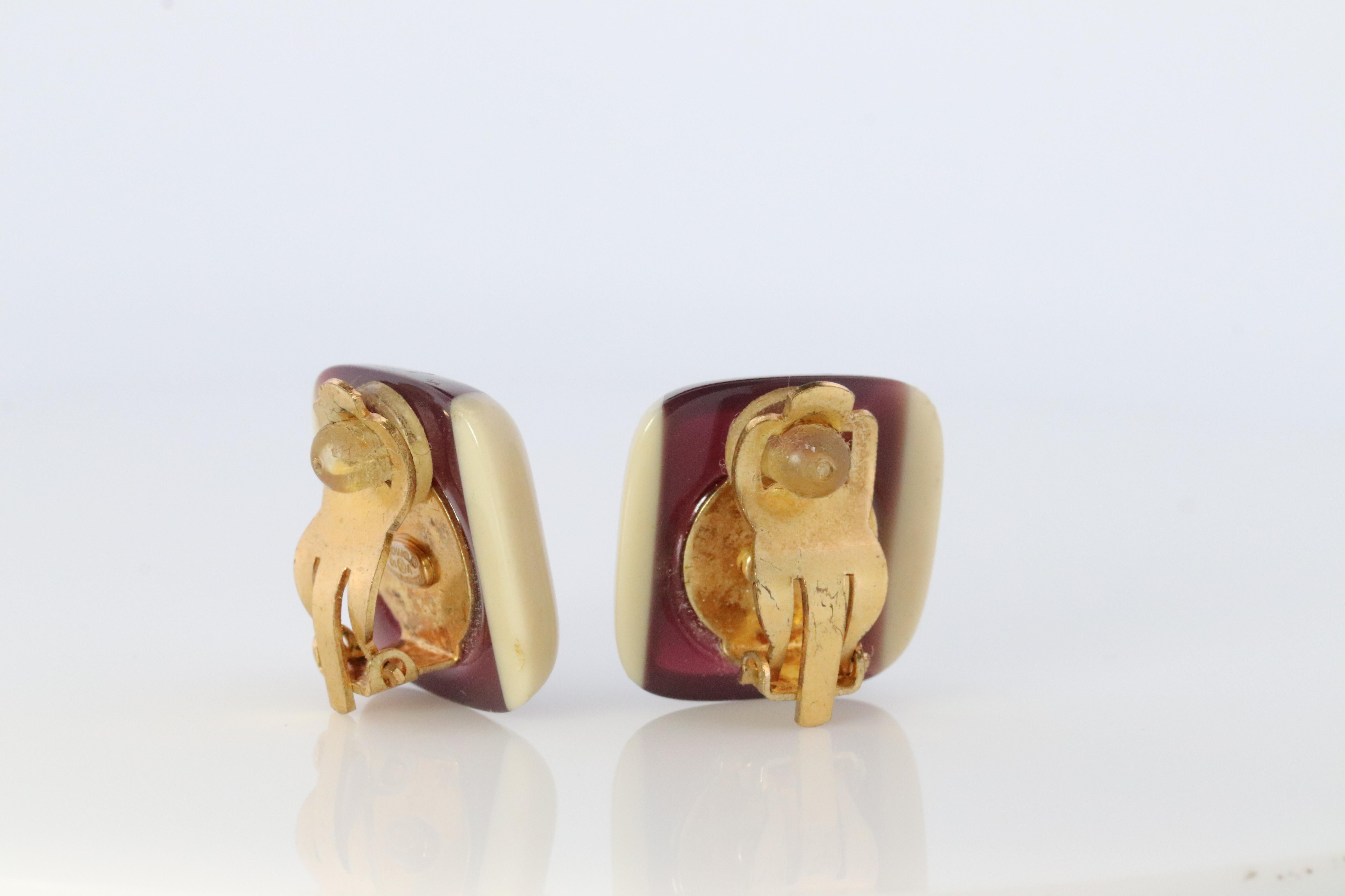 Modern Chanel Earrings. Genuine CC CHANEL Round LOGO Clip on earrings Plastic Square For Sale