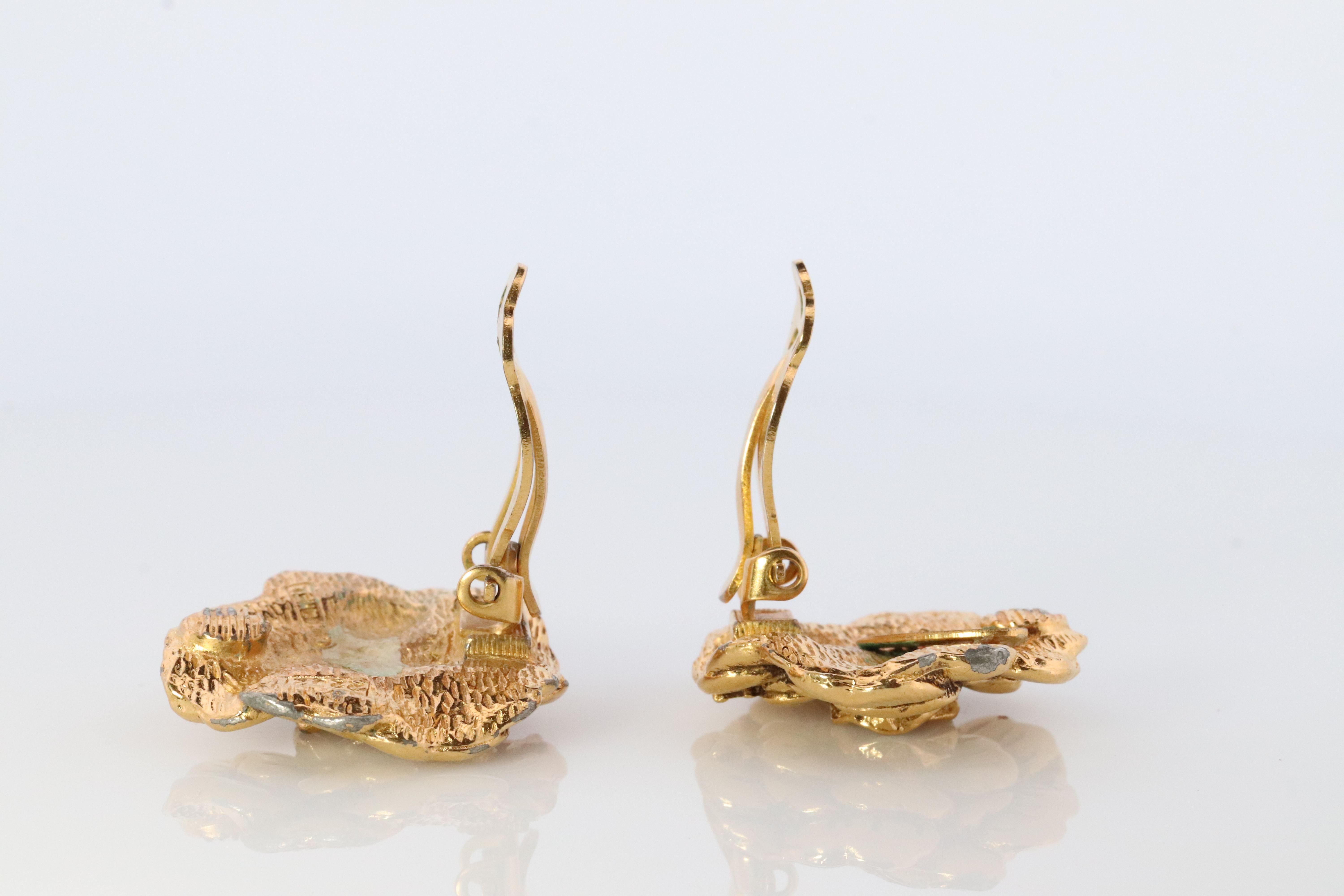 Modern Chanel Earrings. Genuine CHANEL Enamel Camelia Flower Bloom Clip on earrings. For Sale