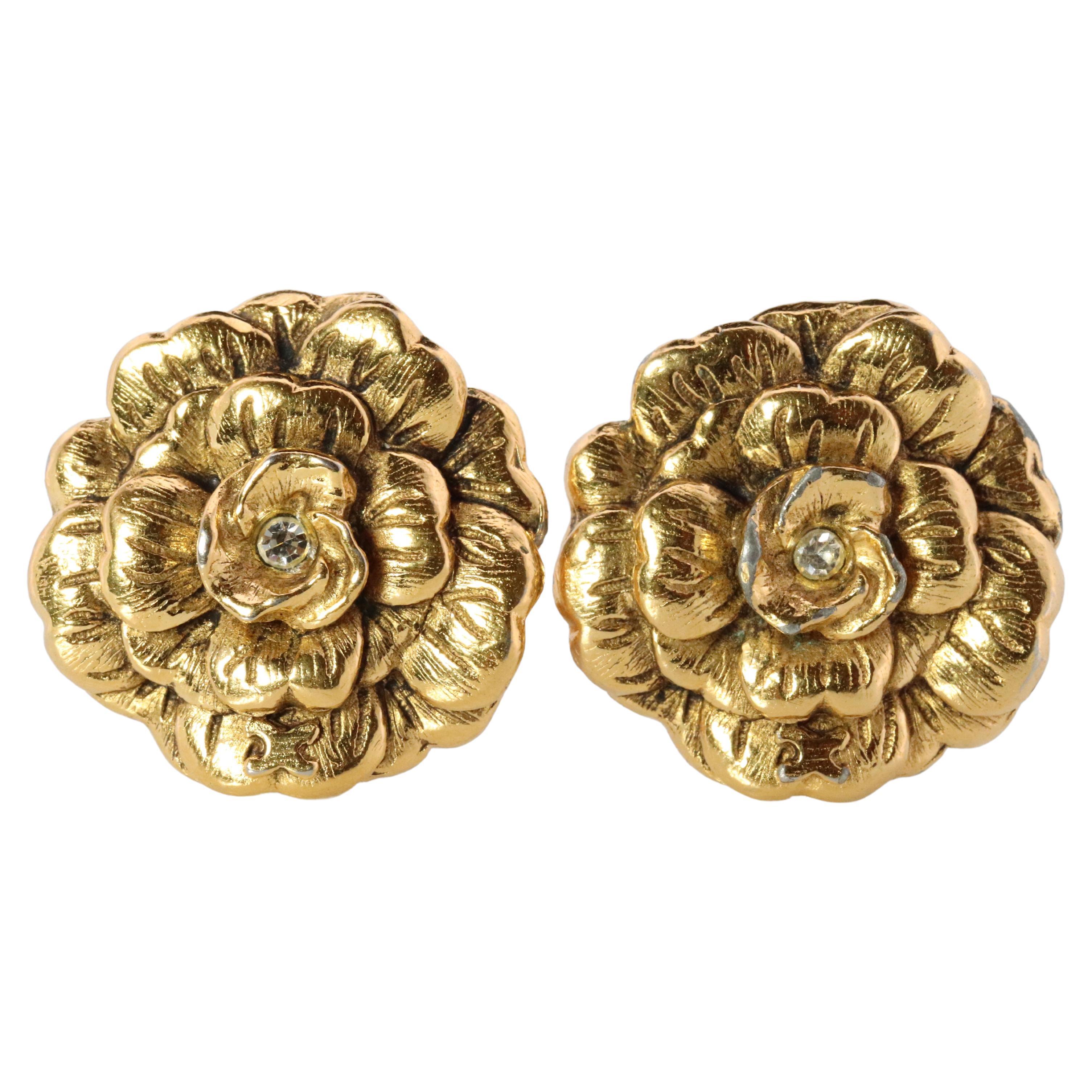 Chanel Earrings. Genuine CHANEL Enamel Camelia Flower Bloom Clip on earrings.