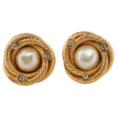Chanel Earrings. Genuine CHANEL Mabe Pearl Crystal Coil Knot Clip on earrings.