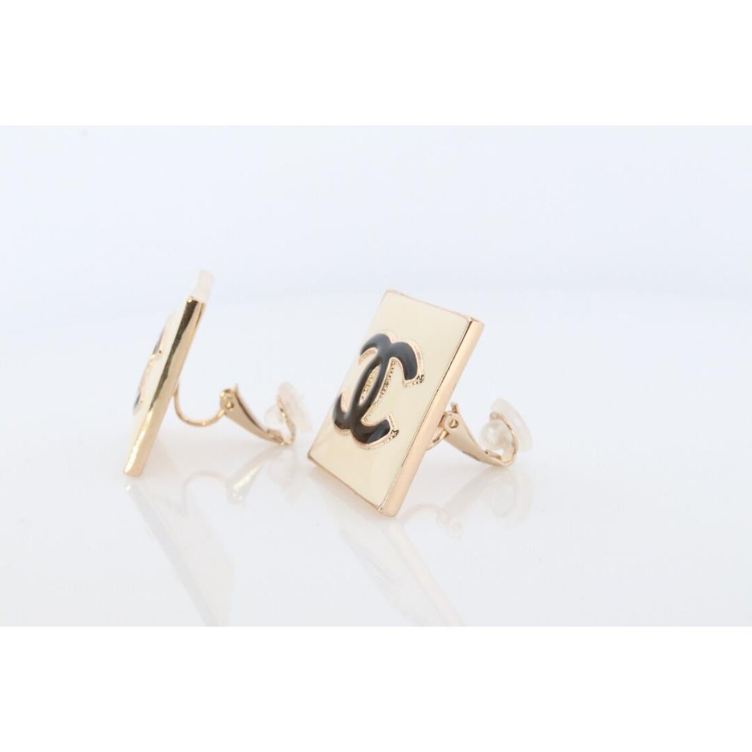 Chanel Earrings. Genuine White and Black Enamel CHANEL Square LOGO Clip on 3