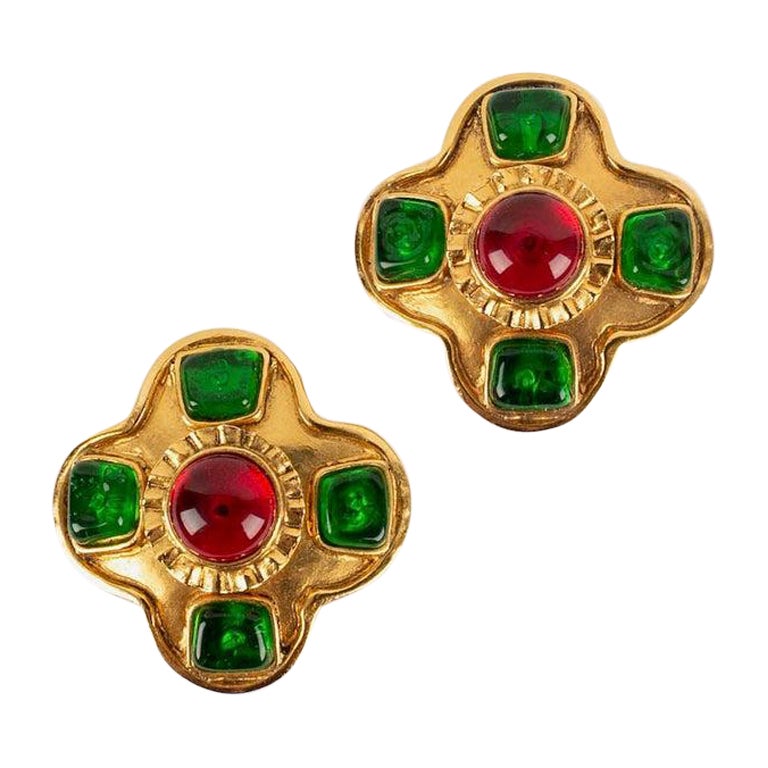 Chanel Earrings in Gilded Metal and Cabochons, Fall 1994