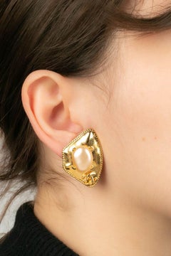 Chanel Earrings in Gilded Metal and Cabochons, Spring 1997