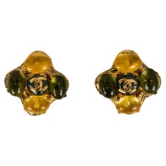 Chanel Earrings in Gold-Plated Metal and Glass Paste
