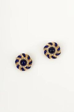 Chanel Earrings in Gold-Plated Metal with Blue Glass Paste and Rhinestones