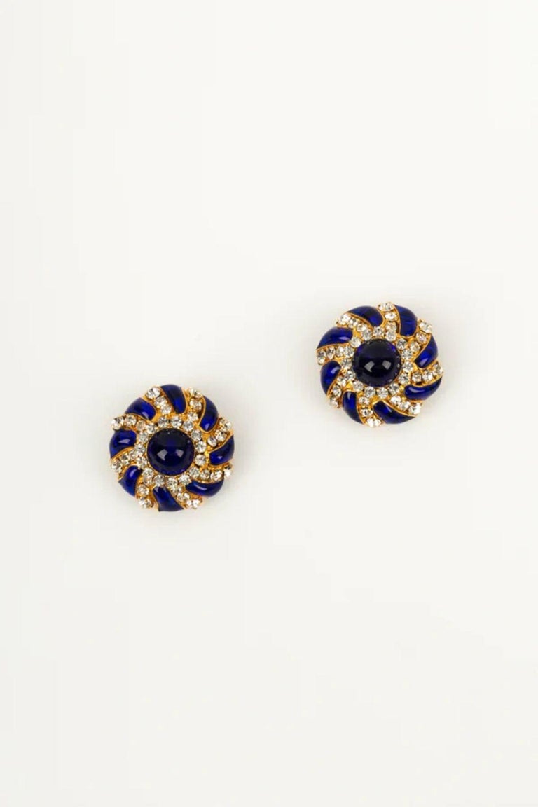 Jean Louis Scherrer Paris Pair of Clip Earrings Blue Poured Glass