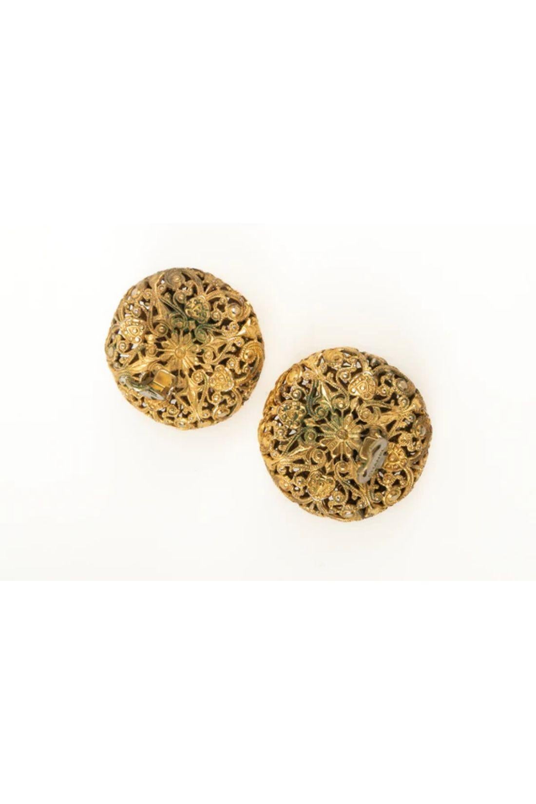 Women's Chanel Earrings in Gold-Plated Metal with Pearly Glass Cabochons For Sale