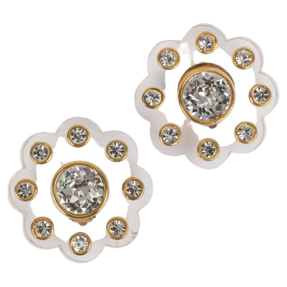 Chanel Earrings in lucite and strass For Sale