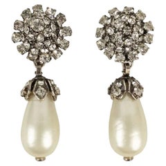 Chanel Earrings in Silver Plated Metal Paved with Rhinestones