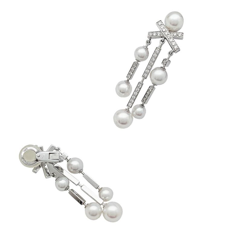 Chanel Earrings "Matelassé" Collection, White Gold, Pearls and Diamonds at 1stDibs