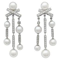 Chanel Earrings "Matelassé" Collection, White Gold, Pearls and Diamonds