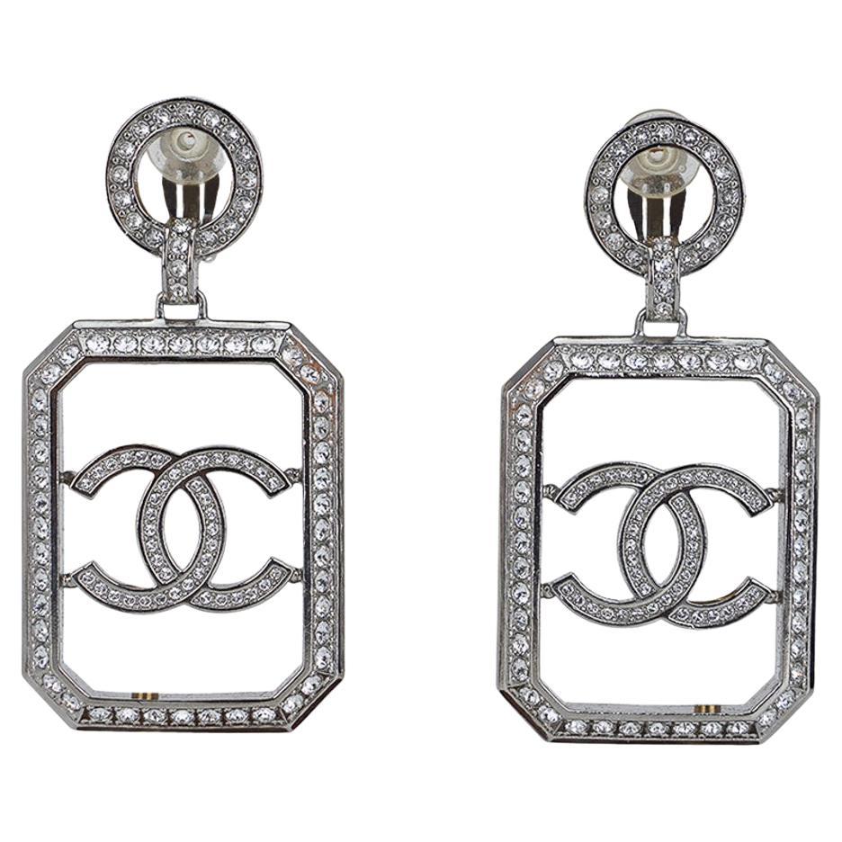 Chanel Earrings Rectangular CC Diamante c 2018