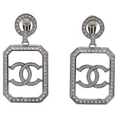 Chanel Earrings Rectangular CC Diamante c 2018