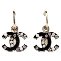 Chanel Earrings Studs Hoops Black Gold CC diamonds and pearls
