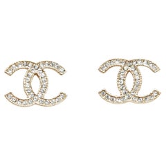 CHANEL, Jewelry, Chanel Rev Gold Metal Turnlock Cc Logo Dangle Drop  Statement Stud Earrings