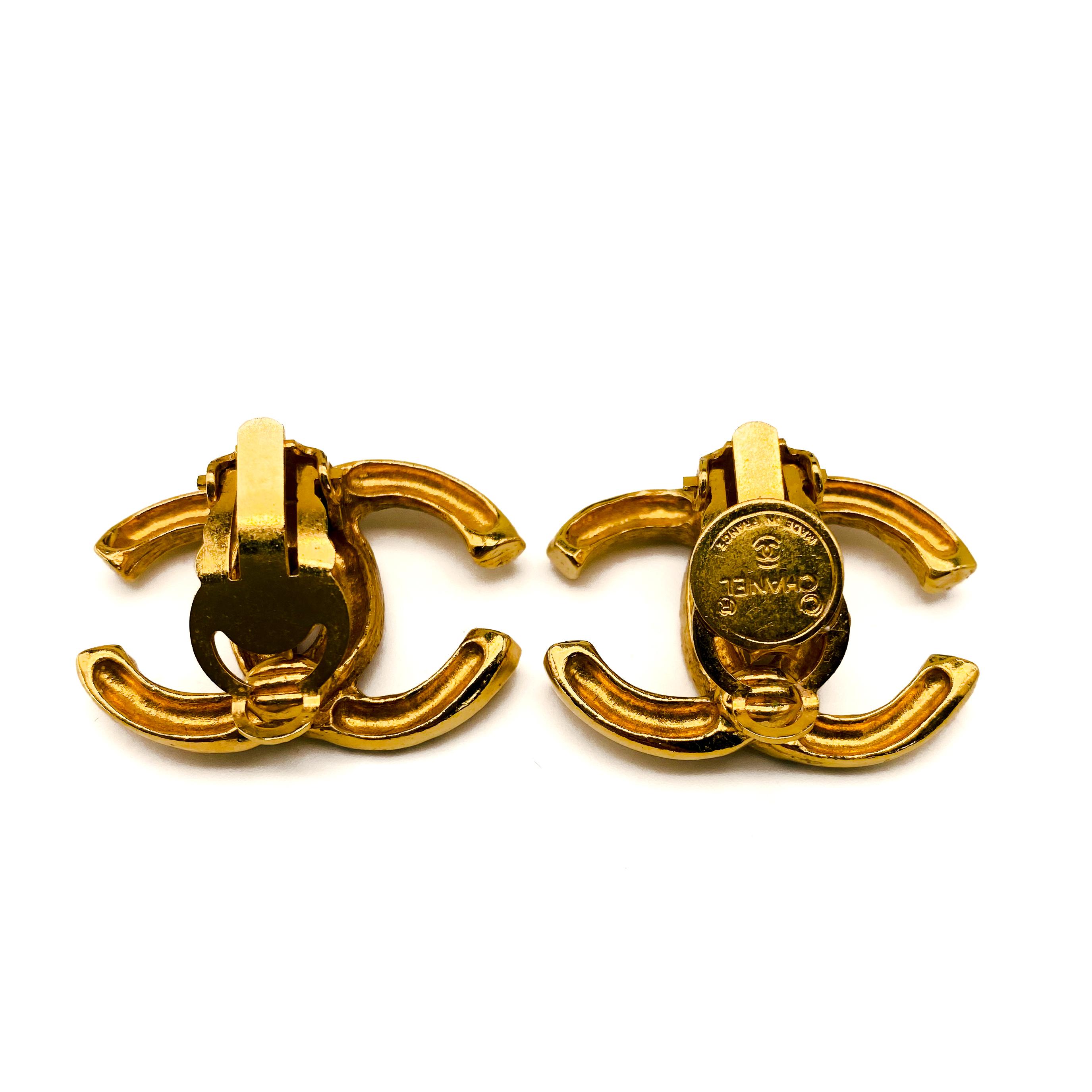 Women's Vintage CHANEL Gold Plated Clip On Earrings 1970s