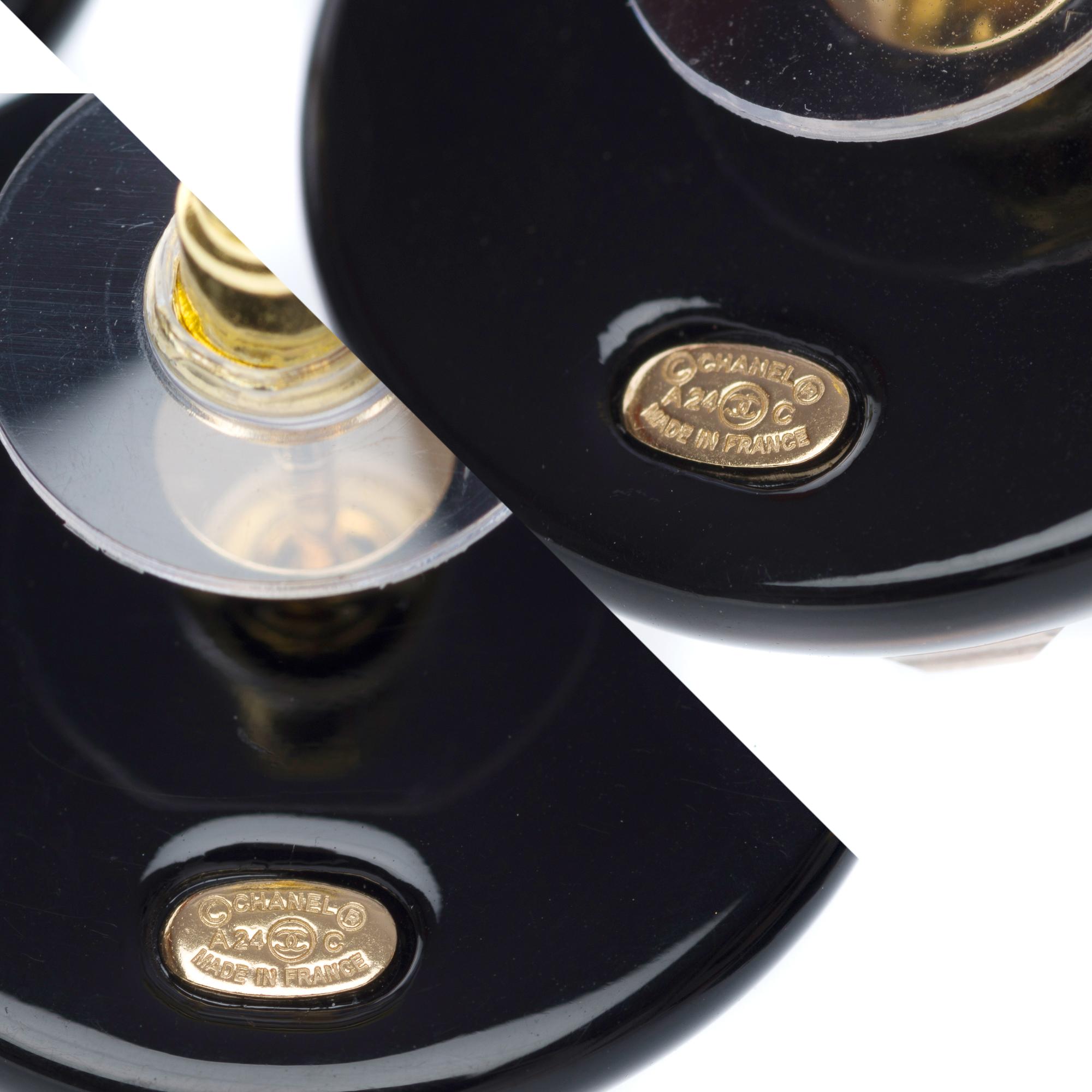 Chanel Earrings with black resin and rhinstone For Sale 1