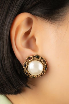 Chanel Earrings with Pearly Cabochon and Glass Paste
