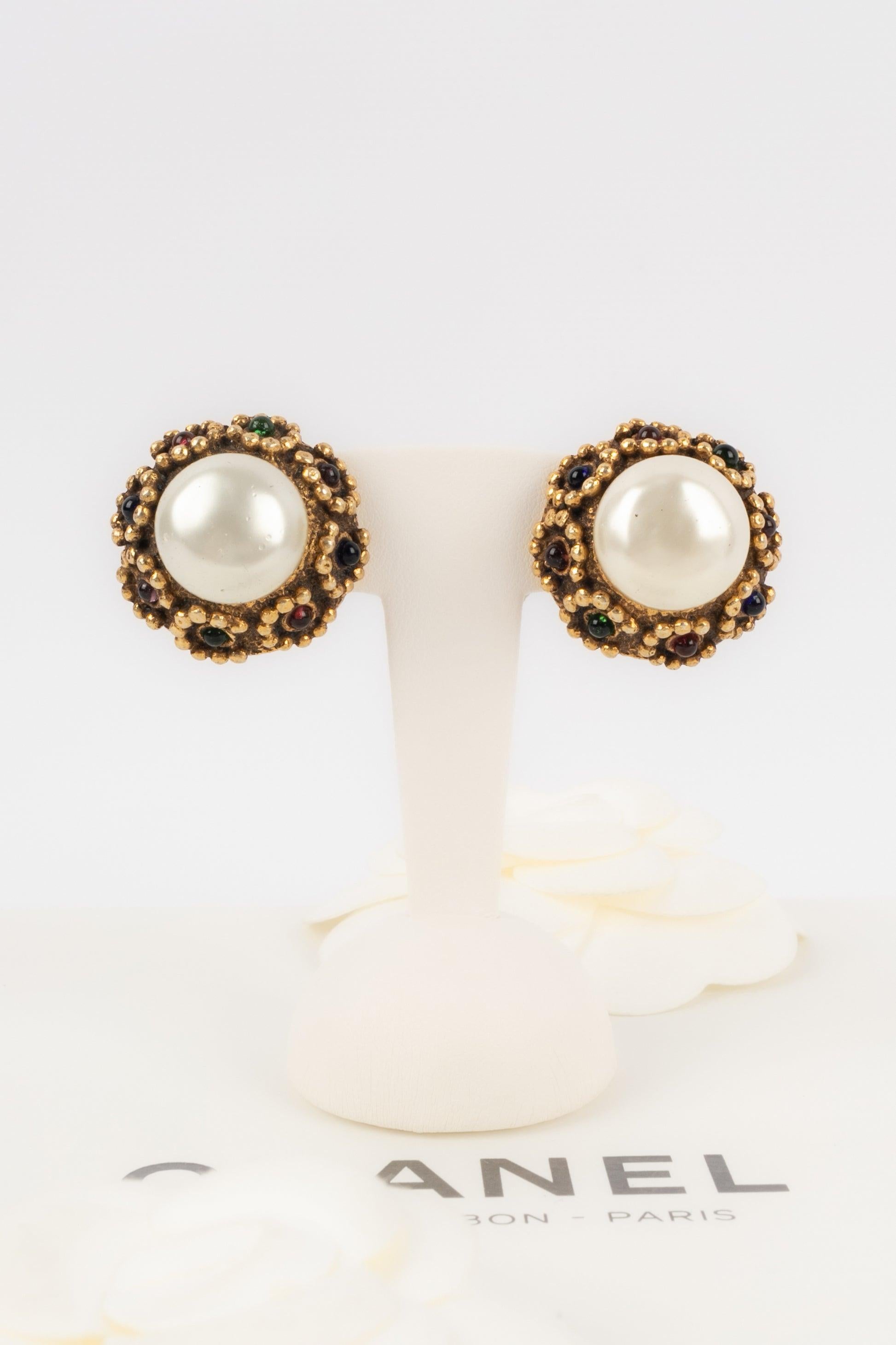 Chanel Earrings with Pearly Cabochon and Glass Paste For Sale 3