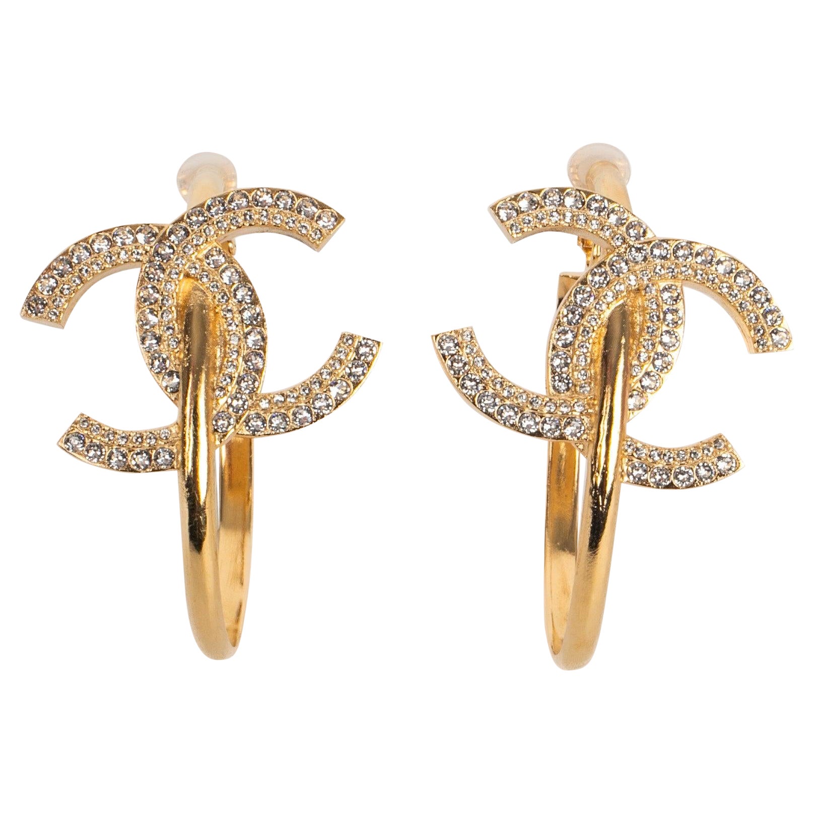 Chanel Earrings with Rhinestoned CC logo, 2022