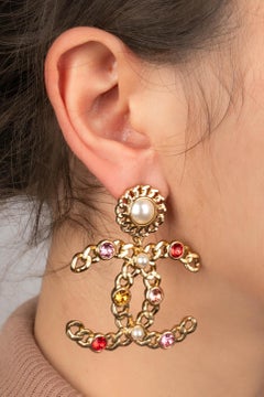 Chanel Earrings with Rhinestones and Costume Pearly Cabochons, 2021