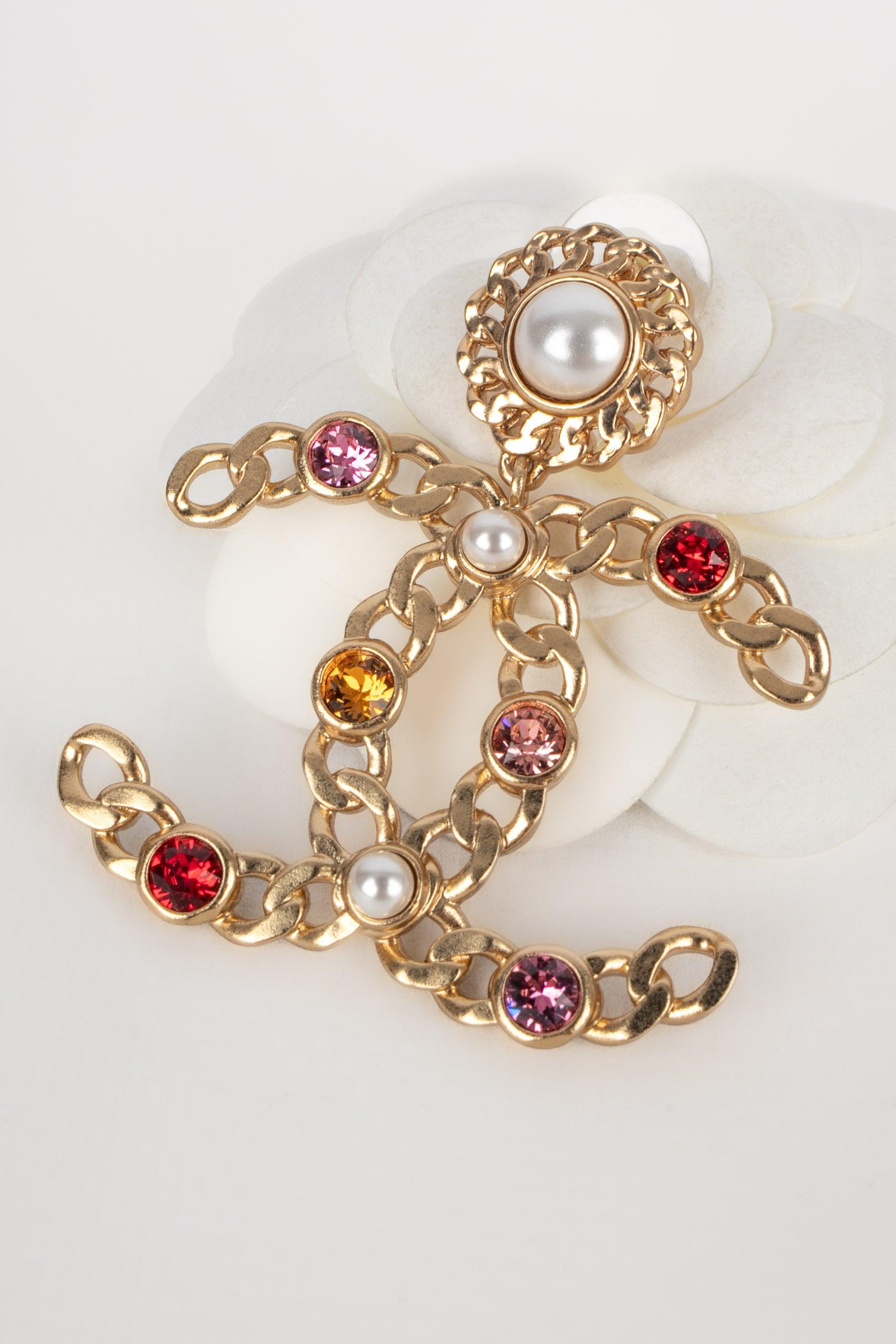 Chanel Earrings with Rhinestones and Costume Pearly Cabochons, 2021 In Excellent Condition In SAINT-OUEN-SUR-SEINE, FR