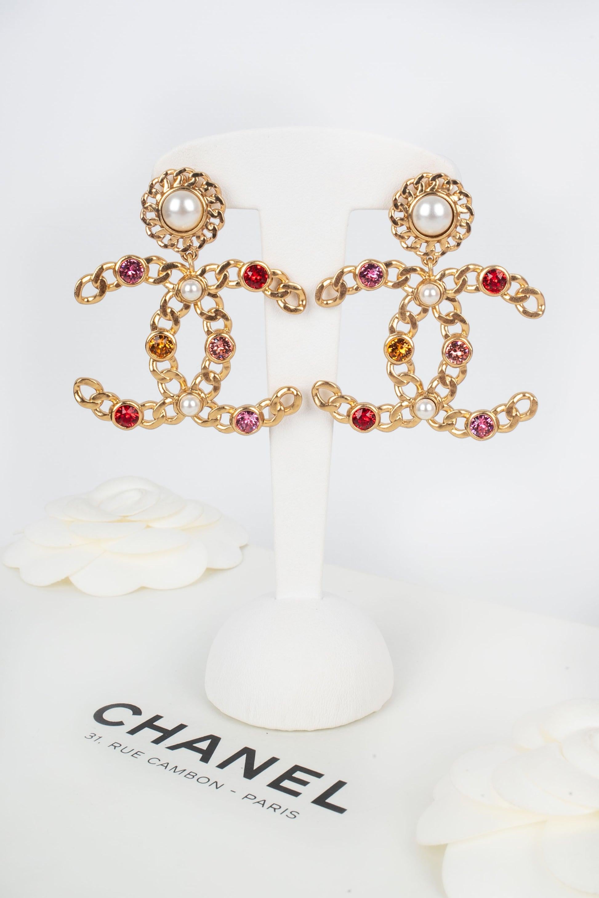 Chanel Earrings with Rhinestones and Costume Pearly Cabochons, 2021 4